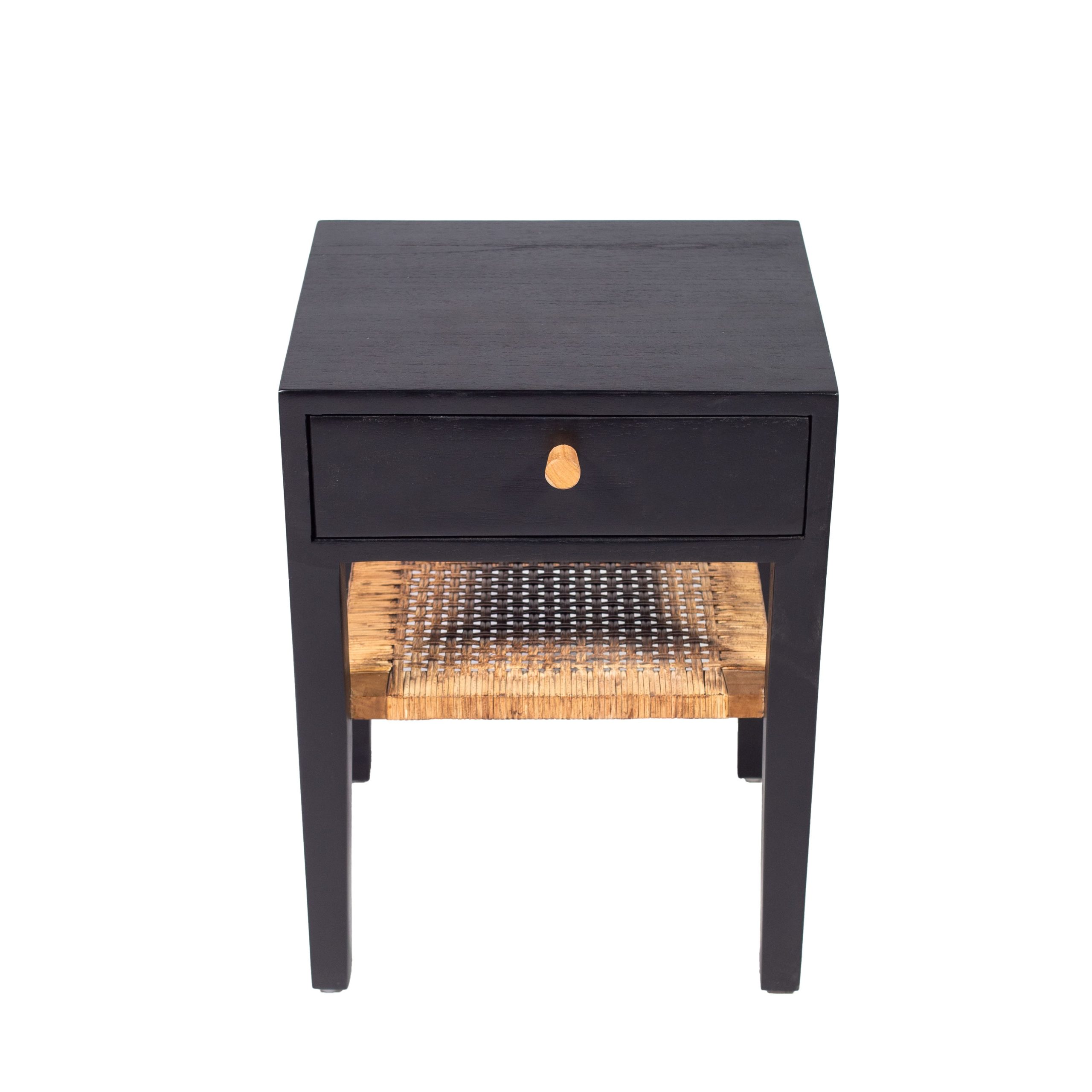 WB2023074 Bed Side Cabinet Rattan Shelf Black (2)